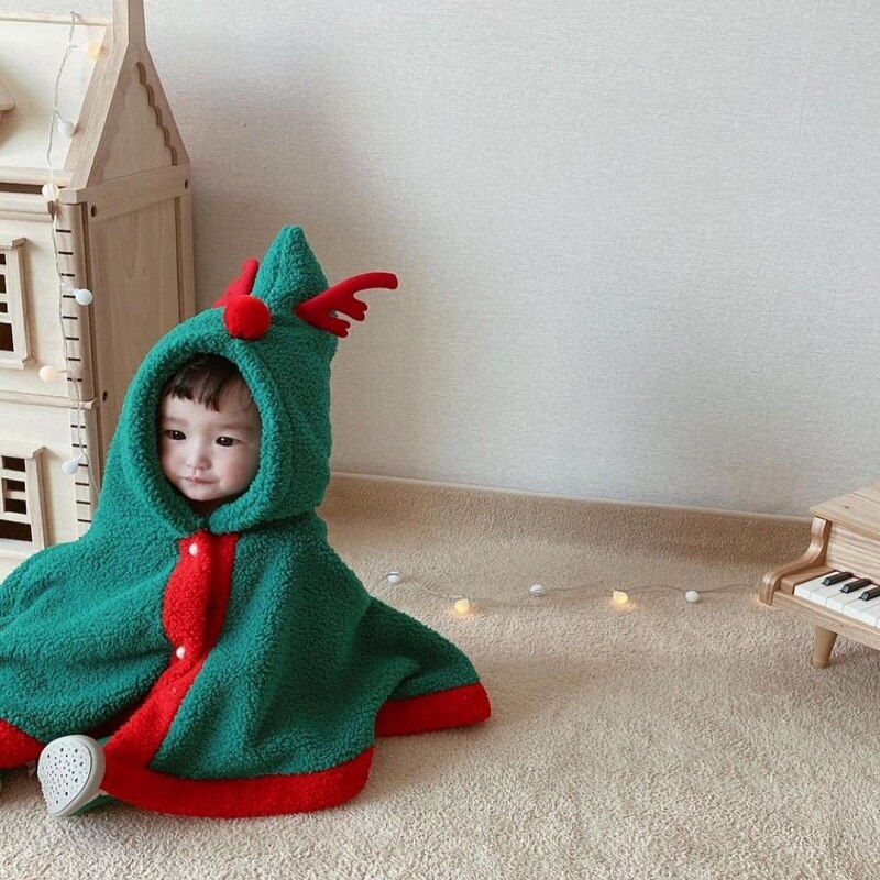 Baby Meisje Jongen Kerst Mantel Herten Winter Baby Peuter Hooded Cape Katoen Kind Jas Xmas Party Kostuum Babykleertjes 0-2Y: green / 12M