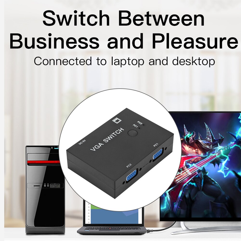 Set-top box vga switch 2 in 1 ut 2 port splitter tv projektor pc switchar dator för skolan kontor prydnader