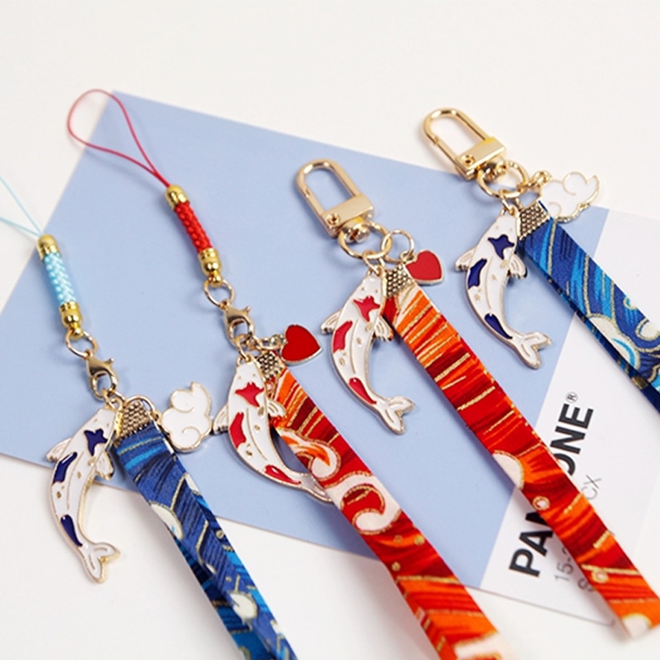 SchöNe Japanischen Stil Clever Telefon Gurt Lanyards für iPhone Samsung Kirsche Fisch Schlüssel Dekor praktisch Gurt Seil Telefon Charme