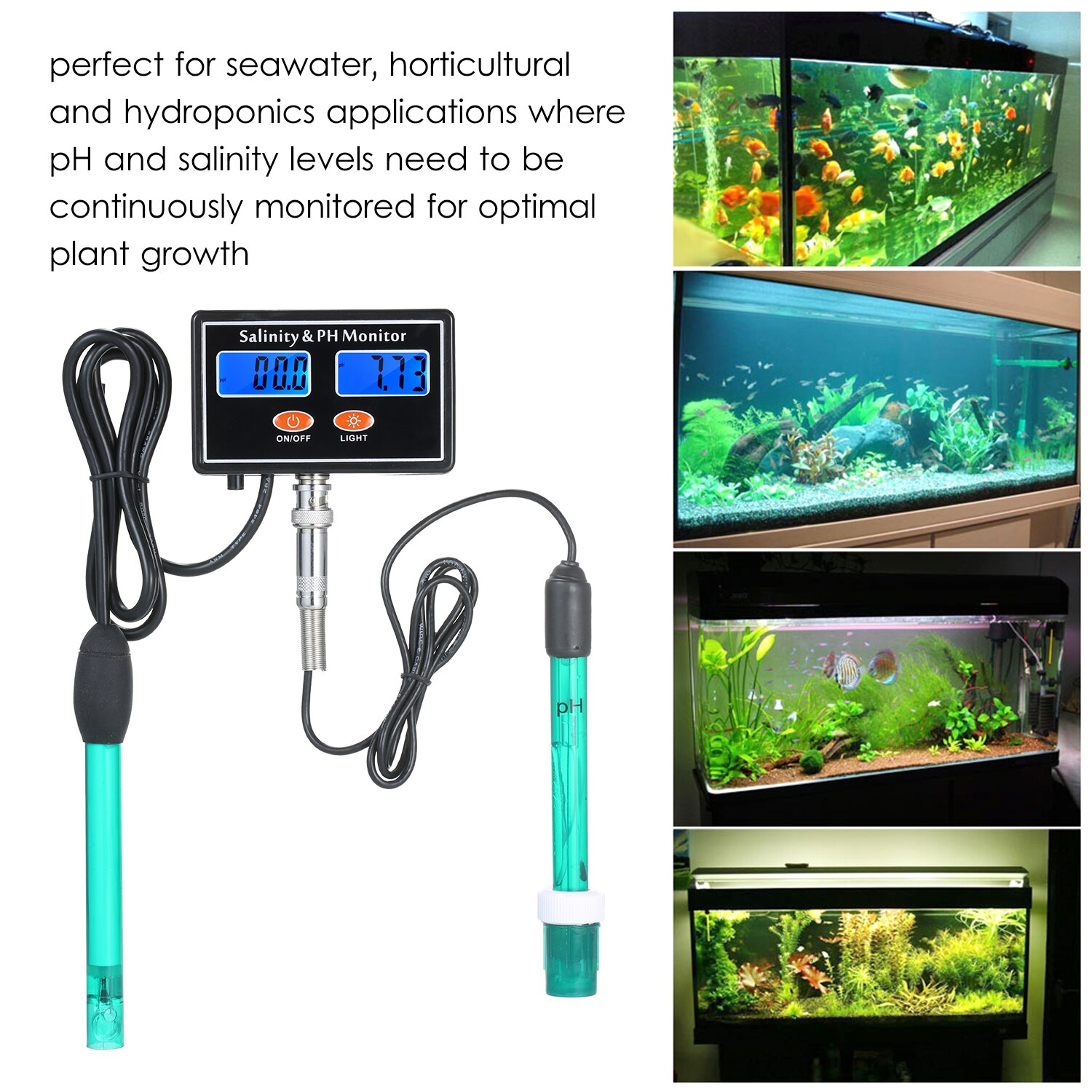 2-en-1 PH/salinité moniteur de de l'eau pH et salinité moniteur mètre eau de mer salinité moniteur PH de l'eau testeur