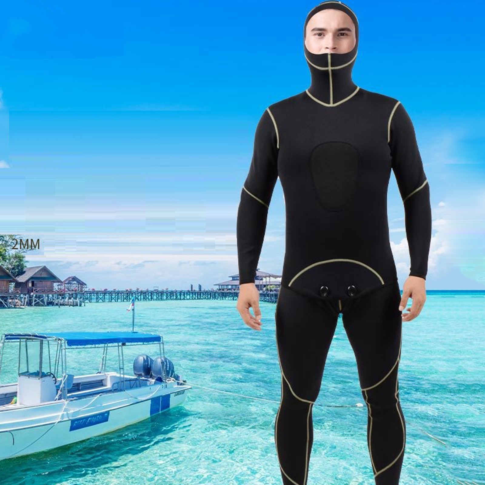 Neoprene 2mm Winter Wetsuit Two Piece Hooded Spearfishing Scuba Diving Suit