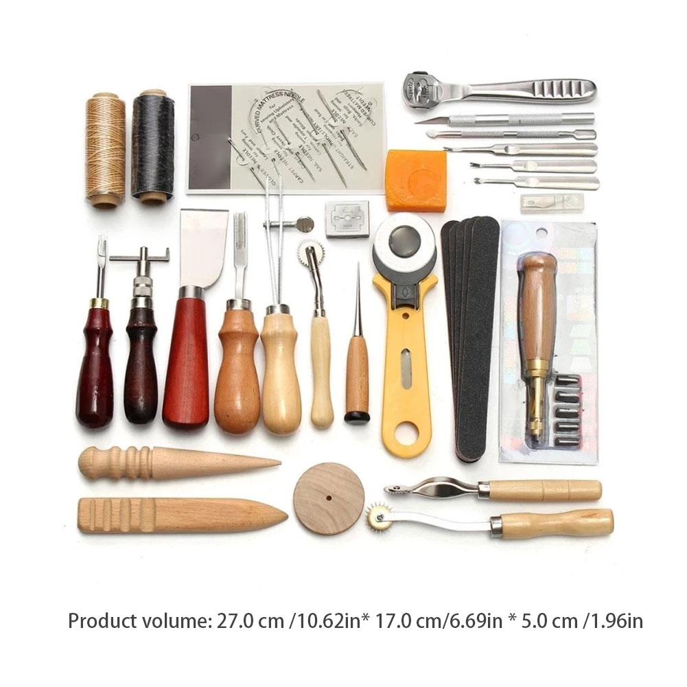 37PCS Leather Craft Tools Kit Hand Sewing Stitching Punch Carving Work Saddle Leathercraft Accessories DIY Tool