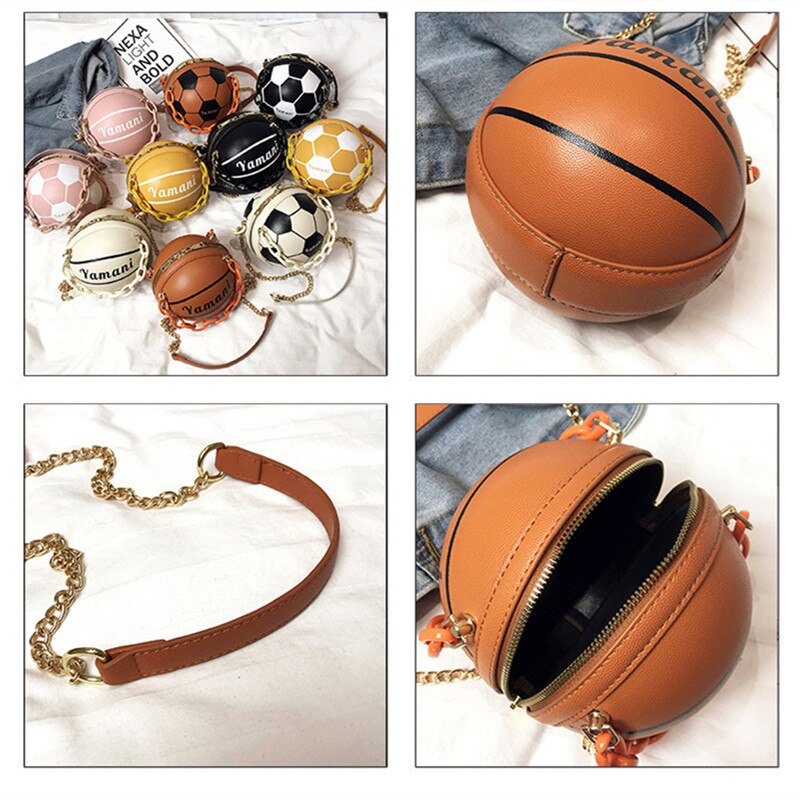 Football Bag Basketball Bag Personality Funny Small Round Bag Handbags For Women Shoulder Bag Leather Messenger Bag