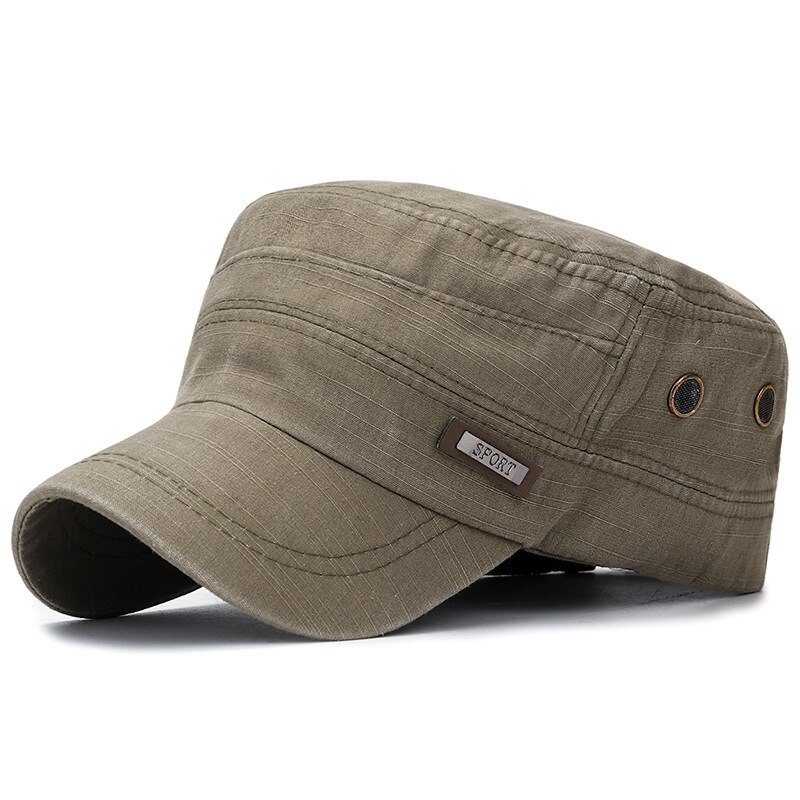 Male Flat Top Cap Cotton Comfortable Baseball Caps Simple All-match Retro Adjustable Casual Adult Sun Hats For Men: A-Army Green
