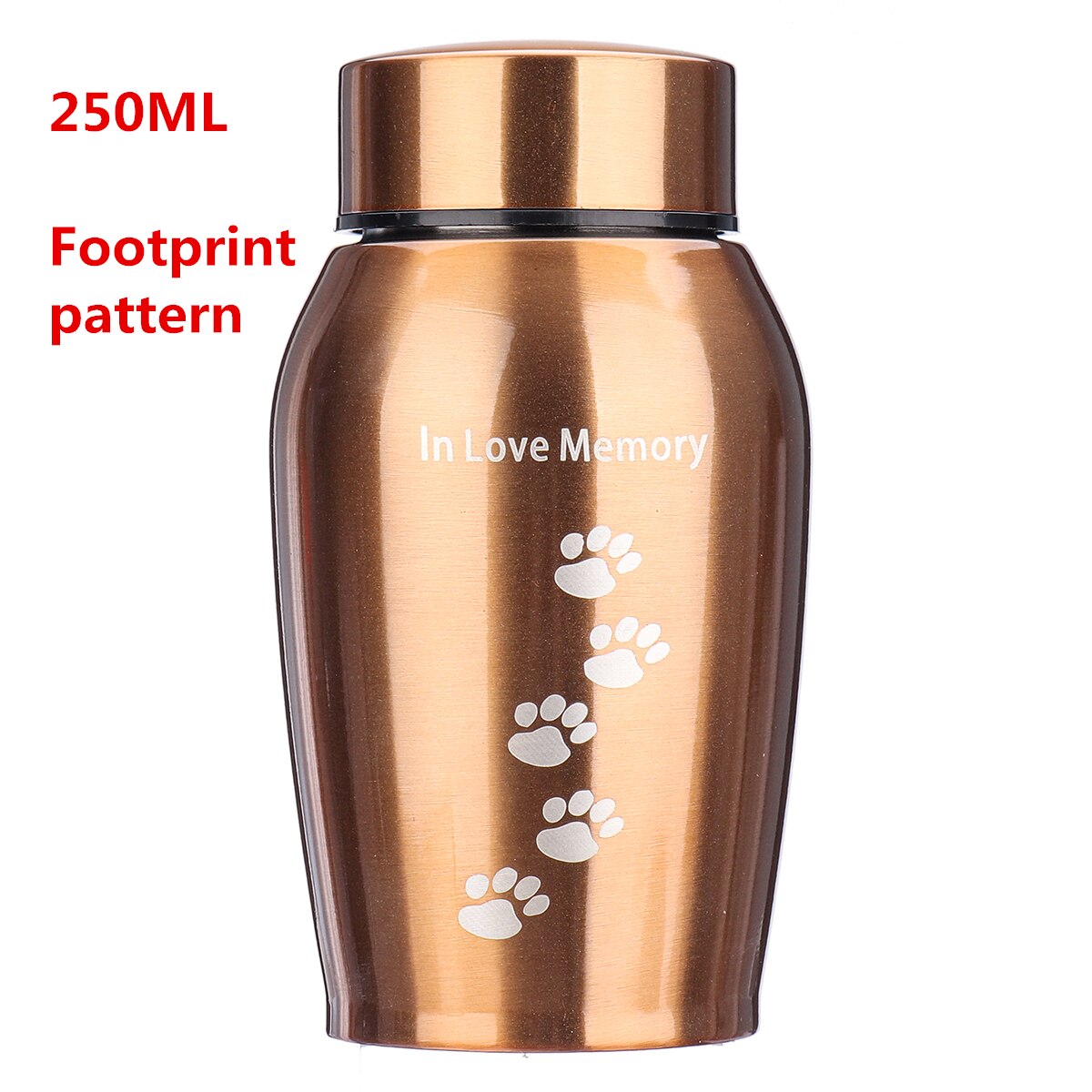Guld/sort rustfrit stål urner kæledyr hund kat fugle mus kremering aske urne minde kiste columbarium kæledyr mindesmærker: 250ml fodspor 8