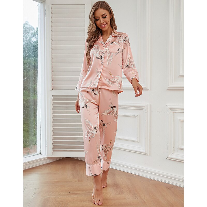 2Pc Dames Pyjama Zomer Ijs Zijde Pyjama Vrouwen Lange Mouwen Broek Home Service Dames Pyjama Set Thuis service Pak Set