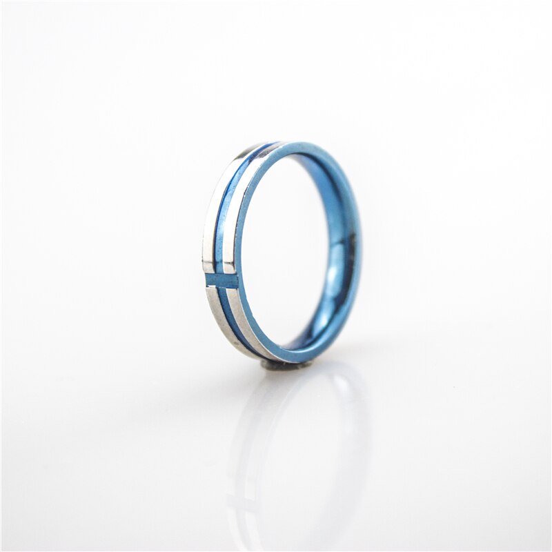 Trendy smykker luksusdesign blå farve rustfrit stål vielsesring til kvinder piger simple 4mm krydsparringe