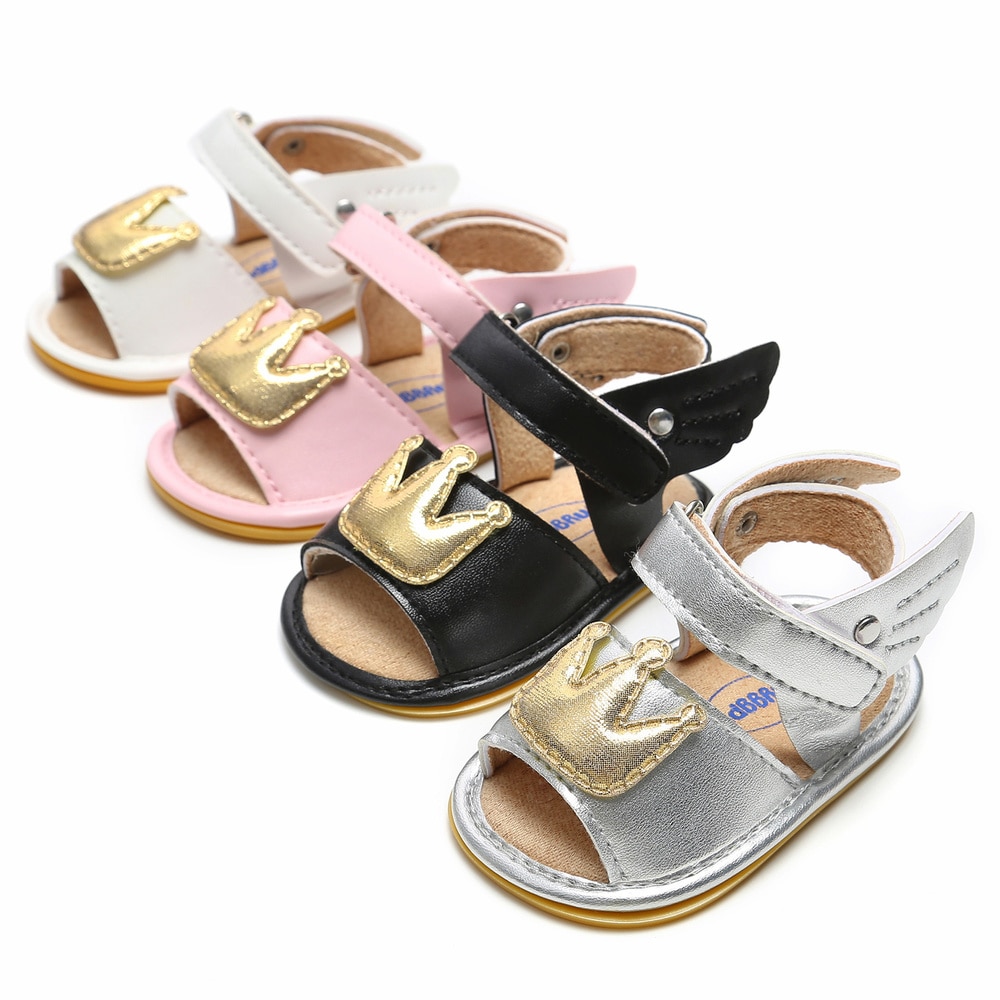 Baby Baby Meisje Zomer Sandalen Pu Leer Angel Wings Gold Crown Anti-Slip Rubberen Zool Prinses Jurk Babyschoenen schoenen