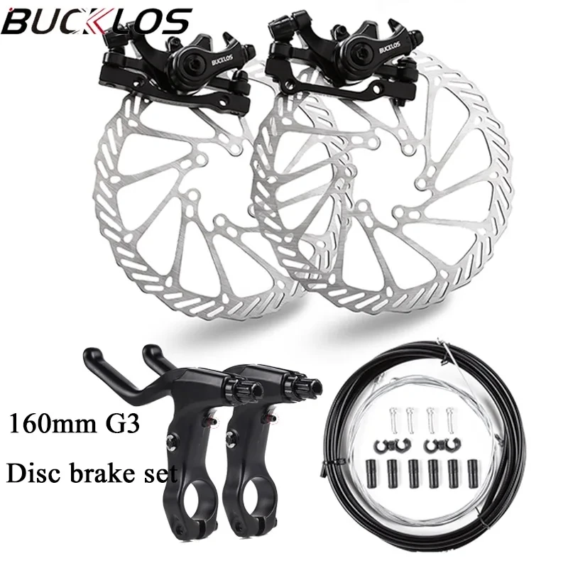 BUCKLOS Fahrrad-Scheibenbremsen-einstellen ist PM Fahrrad-Bremssättel, Aluminiumlegierung, Rennrad-MTB-Bremshebel mit Kabel, 160 mm Bremsscheibe