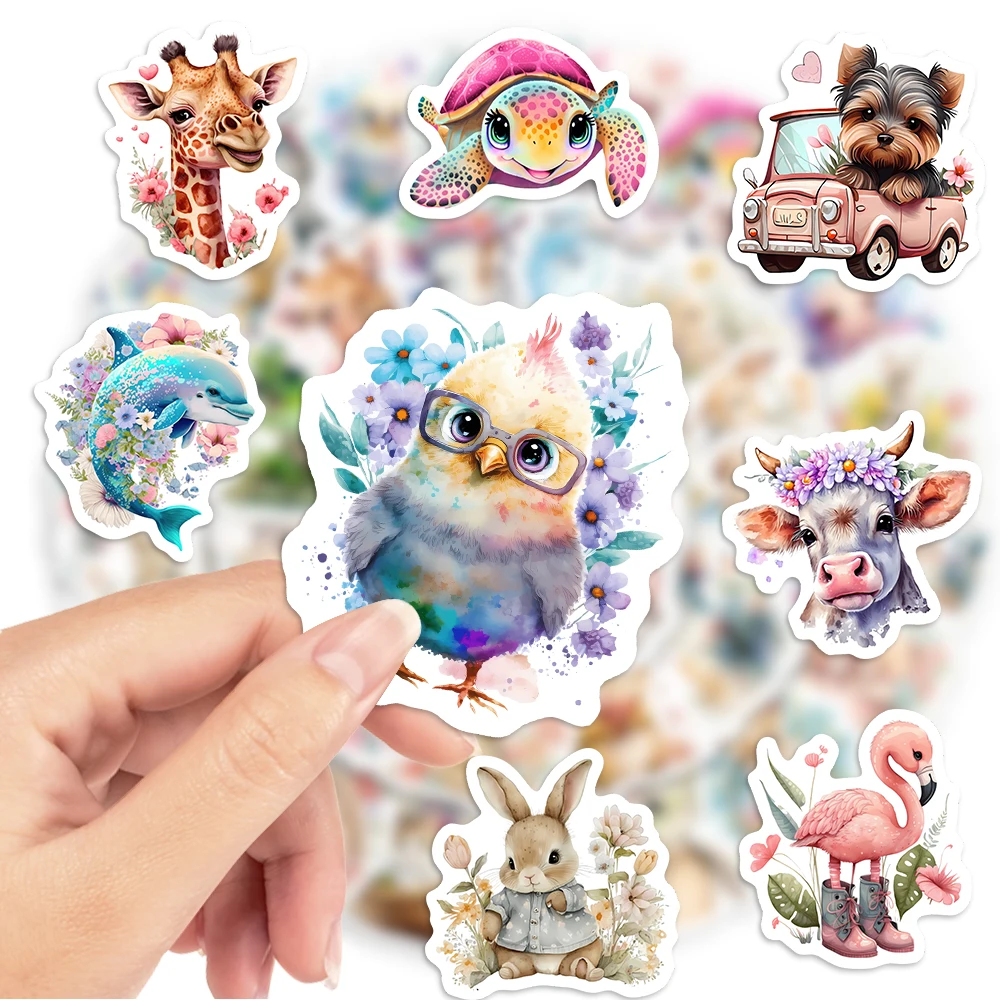 Kawaii Watercolor Aesthetic Stickers Animal Cute DIY Toy Graffiti Decal for Phone Luggage Laptop Scrapbook Waterproof