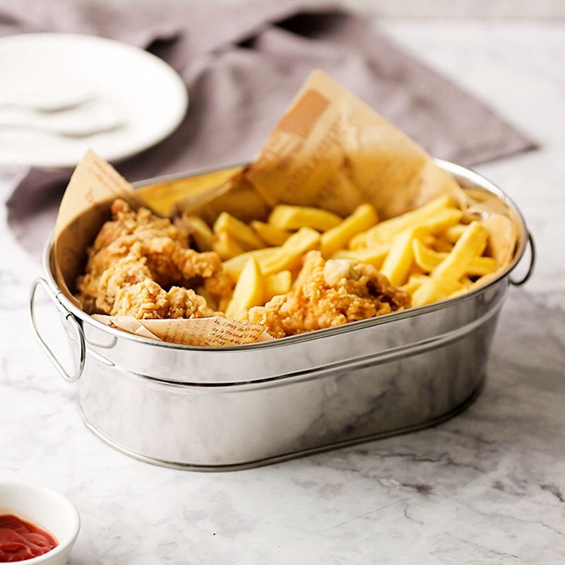 OSKYER roestvrij staal voedsel opslag emmers dikker metalen ovale food grade snack emmer frieten container snack emmer