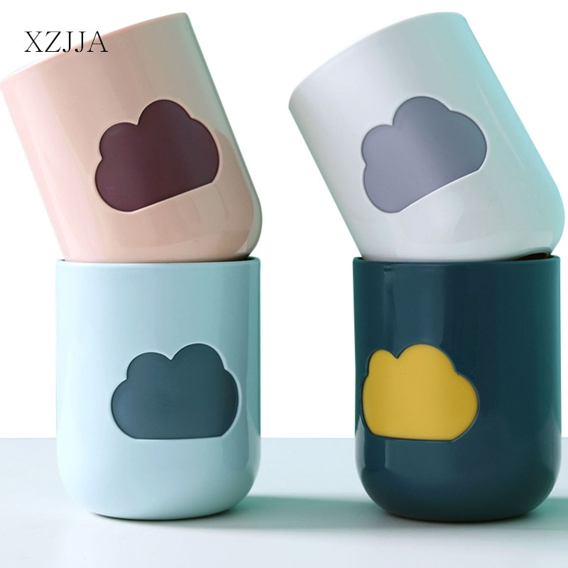 XZJJA Bathroom Cartoon Clouds Toothbrush Cup Gargle Cup Outdoor Travel Wash Cup Bathroom Toothbrush Organizer Couples Tooth Mug