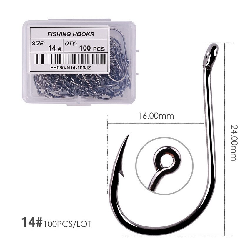 Crochet de pêche à la carpe iseya, hameçon de gabarit de pêche à la mouche simple, barbelé, boîte d&#39;accessoires de matériel de mer, 100 ou 40 pièces: Size 14 - 100pc