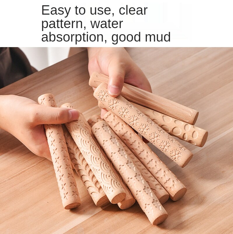 Aardewerk Gereedschap Houten Textuur Modder Roll Embossing Stick Patroon Rolling Modder Stok Klei Board Printing Textuur Houten Stok