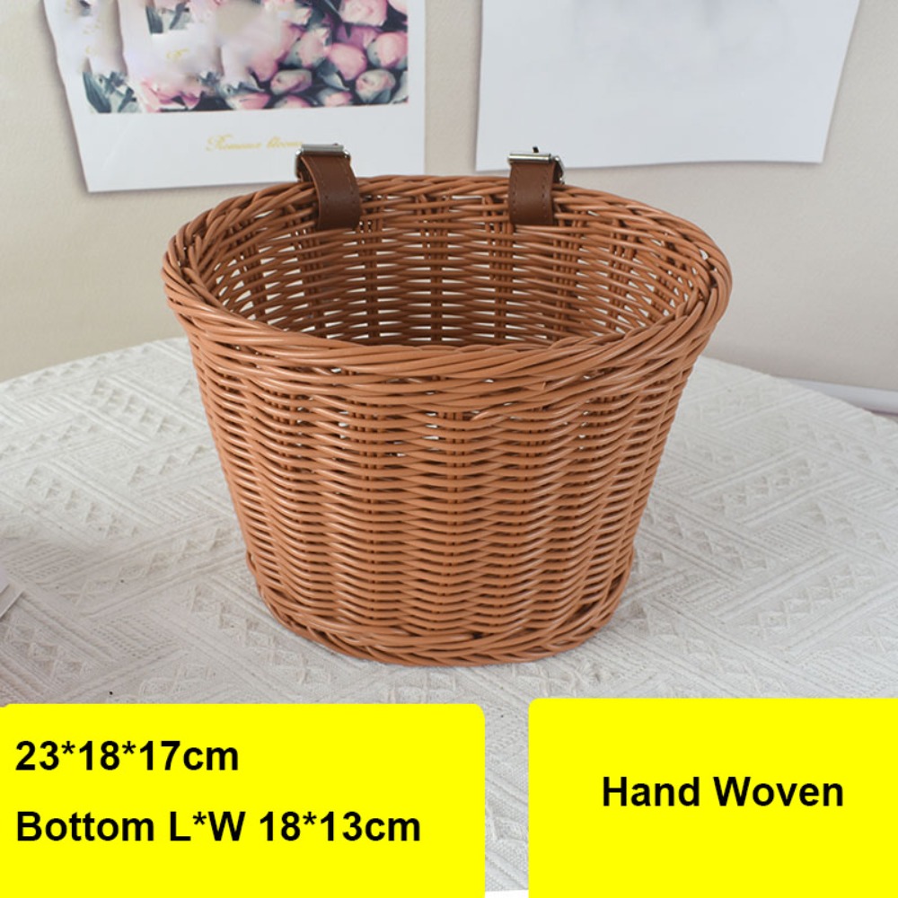 Cesta de bicicleta de mimbre de para niños con cinturón, bolsa de almacenamiento de bicicleta de 10 estilos, cesta para manillar delantero, accesorios para bicicleta: YELLOW