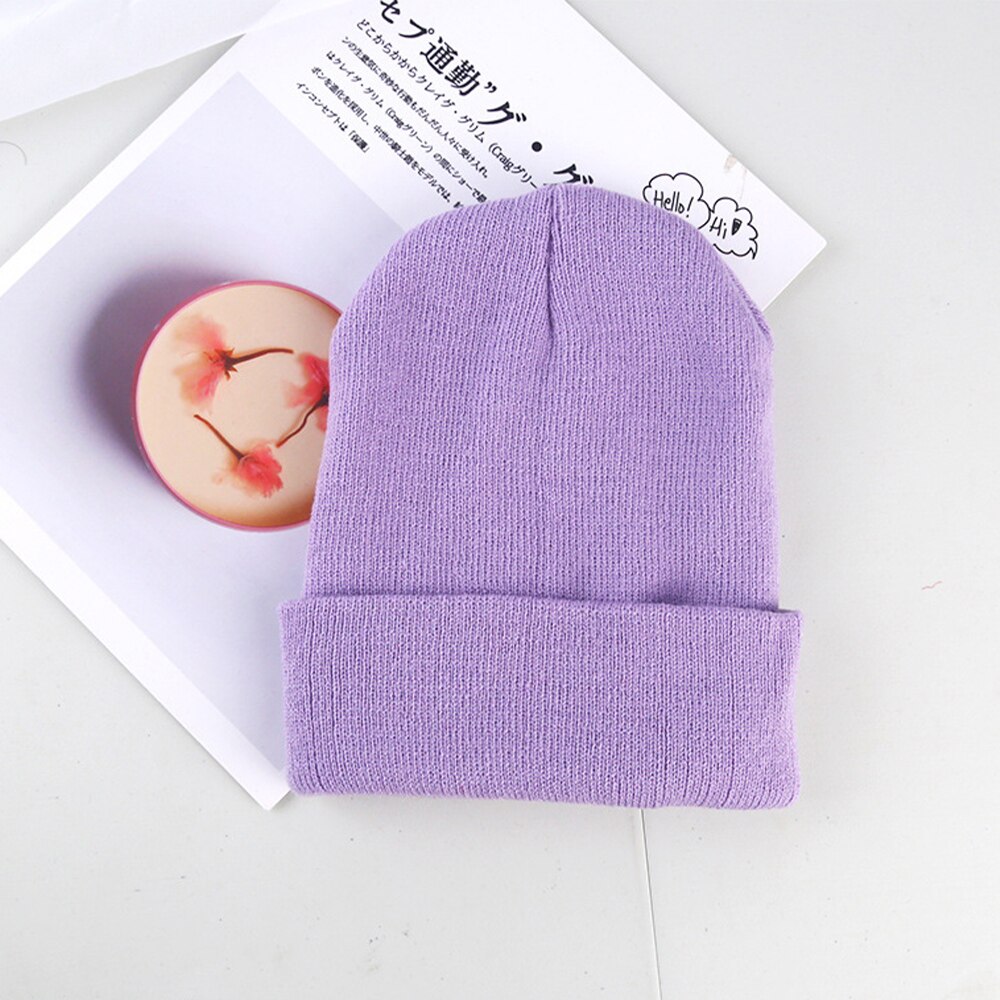 Winter Hats for Woman Beanies Knitted Solid Cute Hat Girl Autumn Beanie Caps Warmer Bonnet Ladies Casual Cap Outdoor Running: purple