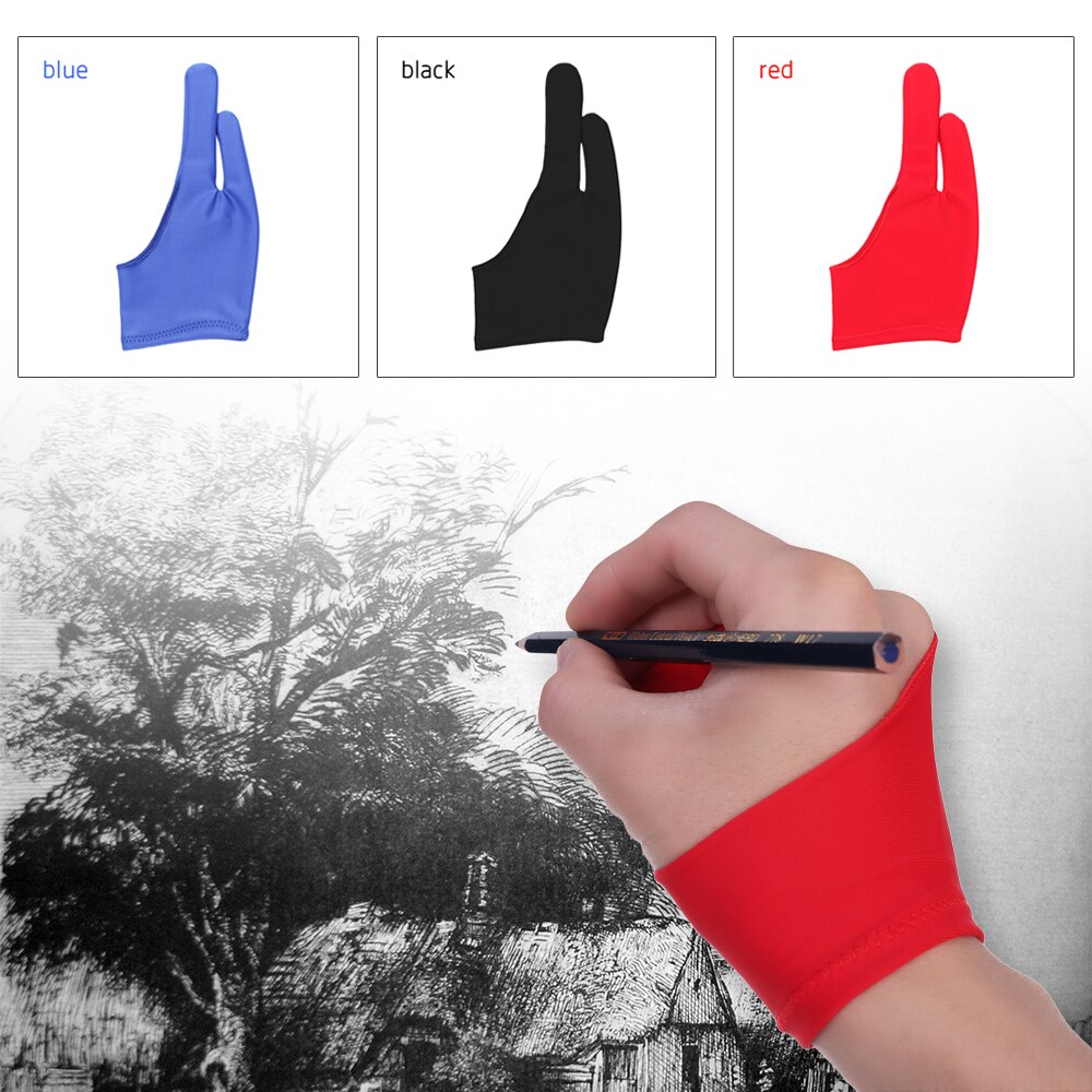 Luva anti-incrustação de 2 dedos, preto, ambas para a mão direita e esquerda, luvas de pintura de artista para qualquer luva de tablet de desenho gráfico
