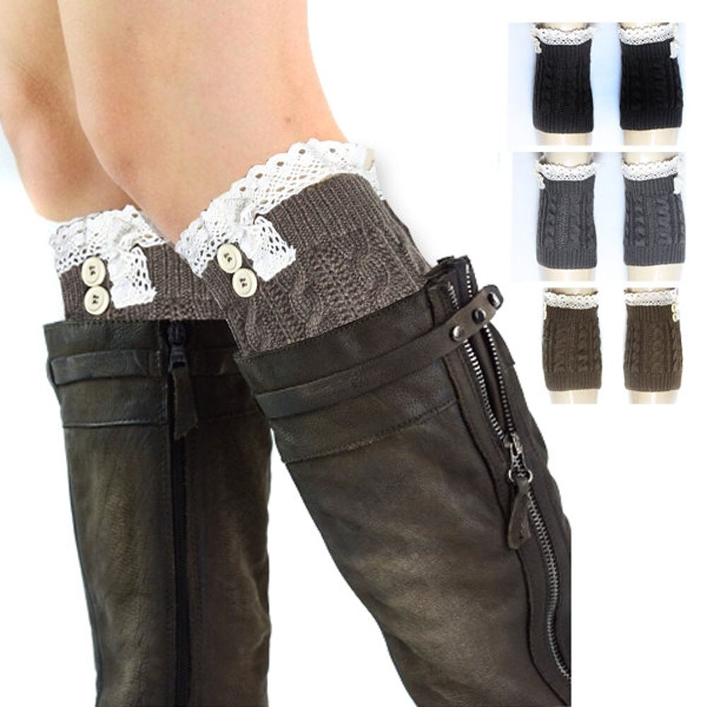 Double Button Cable Knitted Boot Cuff Short Leg Warmer Womens Boot Socks Knitted Lace Trim Boots Accessories