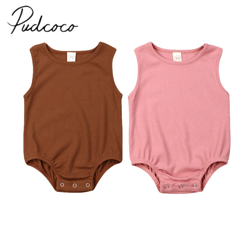 Baby Summer Clothing Newborn Infant Kids Baby Girls Boys Solid Bodysuit Casual Jumpsuit Playsuit Sleeveless Outfits Clothes