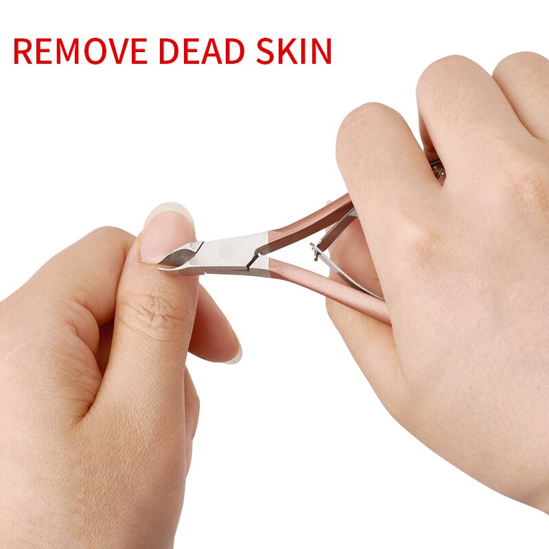 Cortador de pinzas de empuje para cutícula de uñas cortauñas producto para eliminar la piel muerta herramienta de manicura artística alicates de belleza para uñas rosa