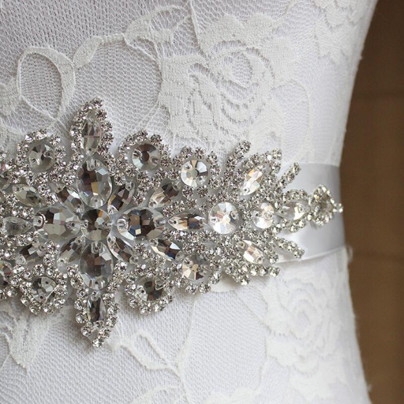 Bridal Crystal Wedding Accessories Satin Dress Belt Ribbon Waistband Sash for Evening Prom Dresses