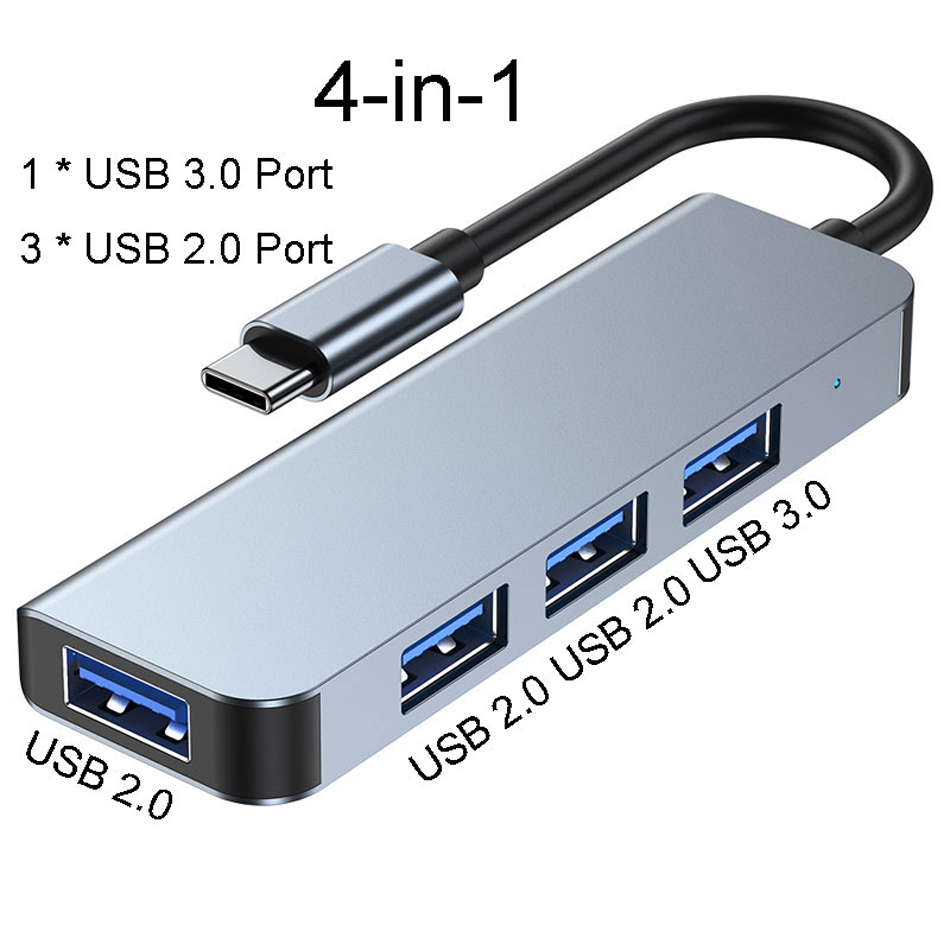 Usbc Hub Type C Tot 4K Hdmi-Compatibel Pd Snel Opladen Usb 3.0 Dock RJ45 Poort Sd/tf Kaartlezer Voor Computer Laptop Pc Hub Adapter: 3 USB Port 4 in 1