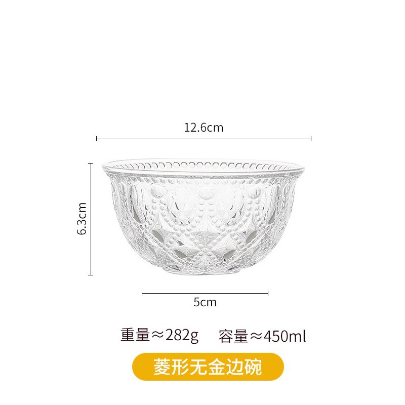Glass Relief Oatmeal Bowl Transparent Breakfast Cereal Tableware Net Red Ins Style Small Bowl Sugar Water Exquisite: Rhombus without gold