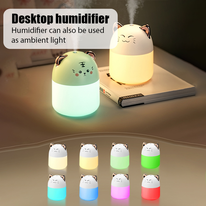 Humidificador de aire con forma de Tigre, difusor de aceites aromáticos ultrasónico para mascotas bonitas, lámpara LED de Color romántico, USB, 300ML