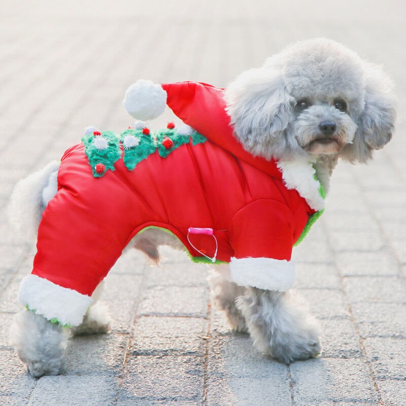 Hundetøj juledragt vinter varm hætteklædt jumpsuit kæledyrstøj til hunde og katte hvalpejakke tykkere overalls