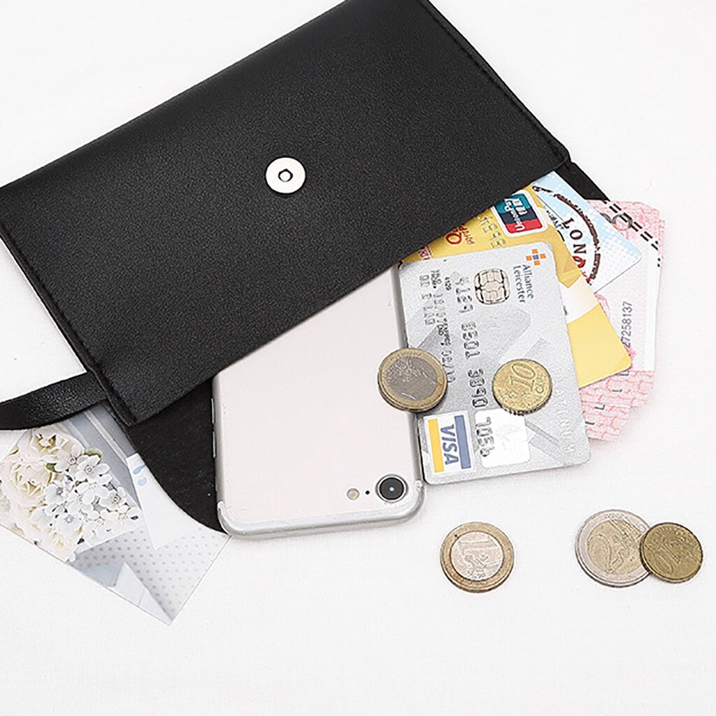 Mini kuvert hasp puse tynd kvinder pung med snor kortholder kort lille firkantet clutch taske mini pung telefon tasker lang