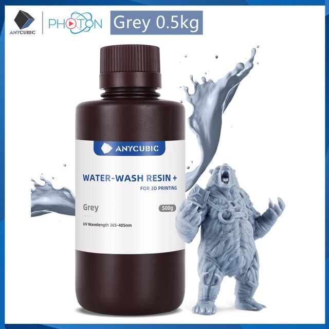 ANYCUBIC Water-Wash 3D Printer Resin Water-Washable High Precision Low odor And Low Viscosity for LCD resin 3D printers Photon: Grey 500g