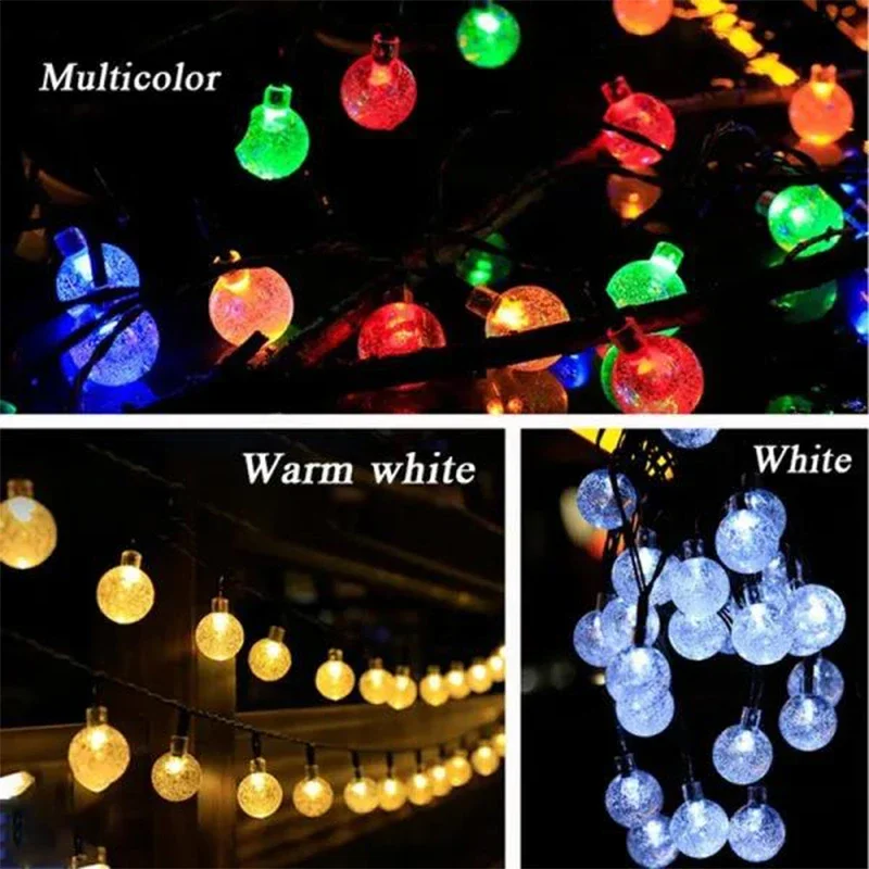 Guirnalda de luces solares para exteriores, luz de hadas de cristal, 8 modos, luz de Patio impermeable para decoración de de jardín