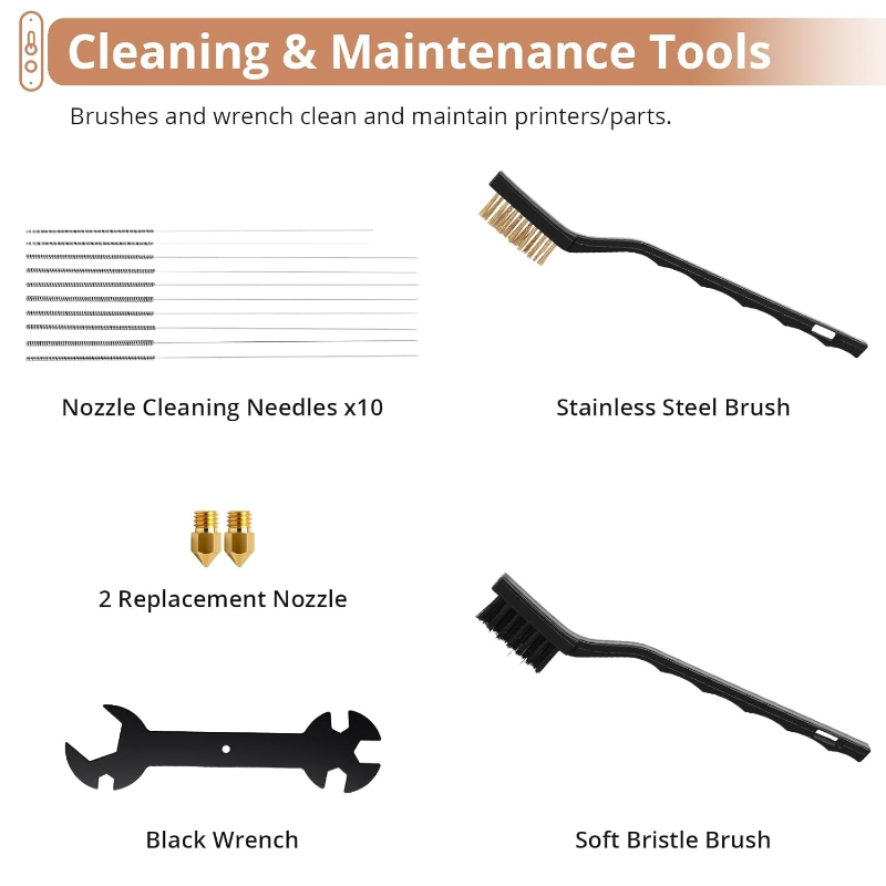 Kit de Ferramentas para Impressora 3D com 43 Peças, Acessórios para Manutenção Pós-Processamento, Ferramentas de Limpeza de Bicos e Raspadores
