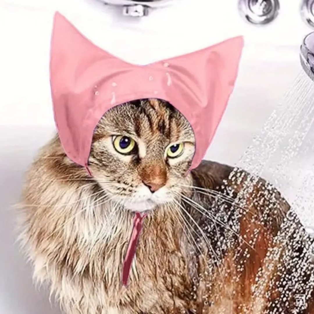 Cat Shower CapAdjustable Pet Grooming Hat Waterproof Bathing Hat with Ear Cover Cat Bathing Raining Cap