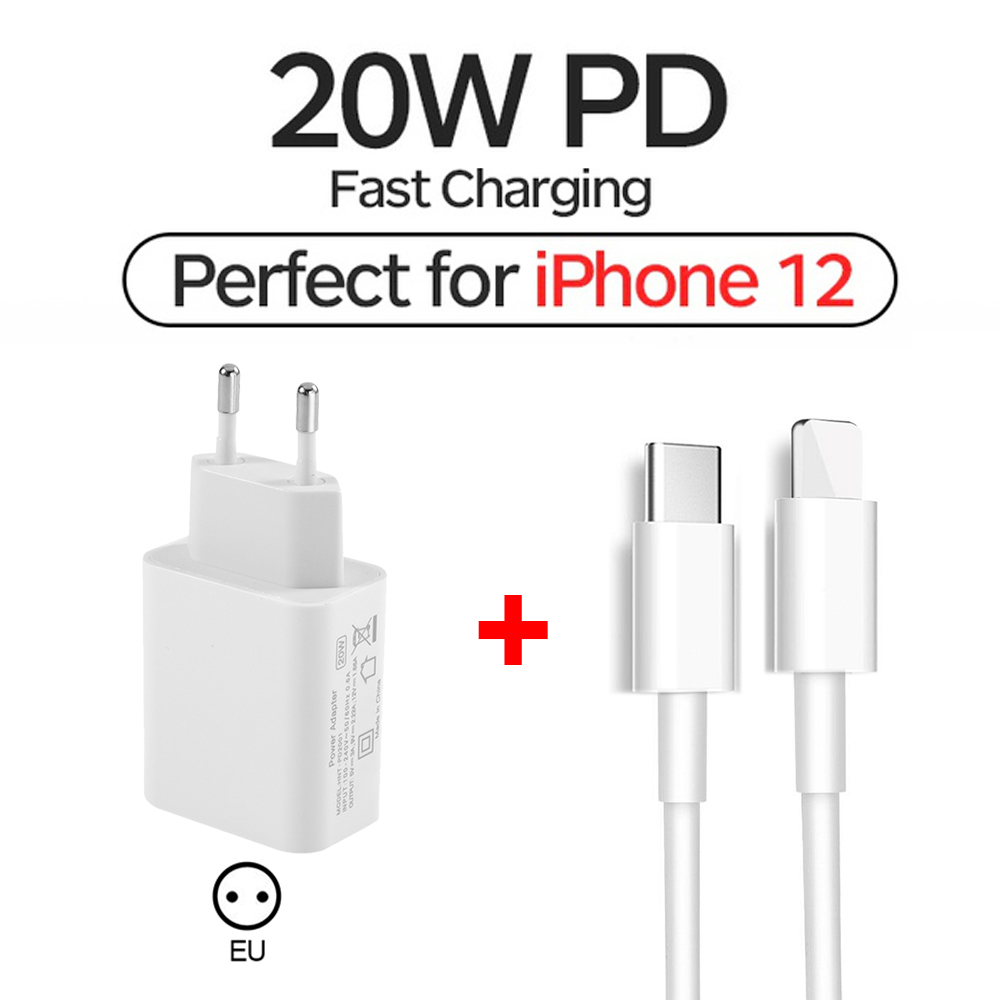 20W PD Schnelle USB C Wand Ladegerät Adapter 100-240V Typ C Lade Adapter Für iPhone 13 12 mini 13pro 11 Pro Max XS iPad Pro Air: 2in1 EU Plug White