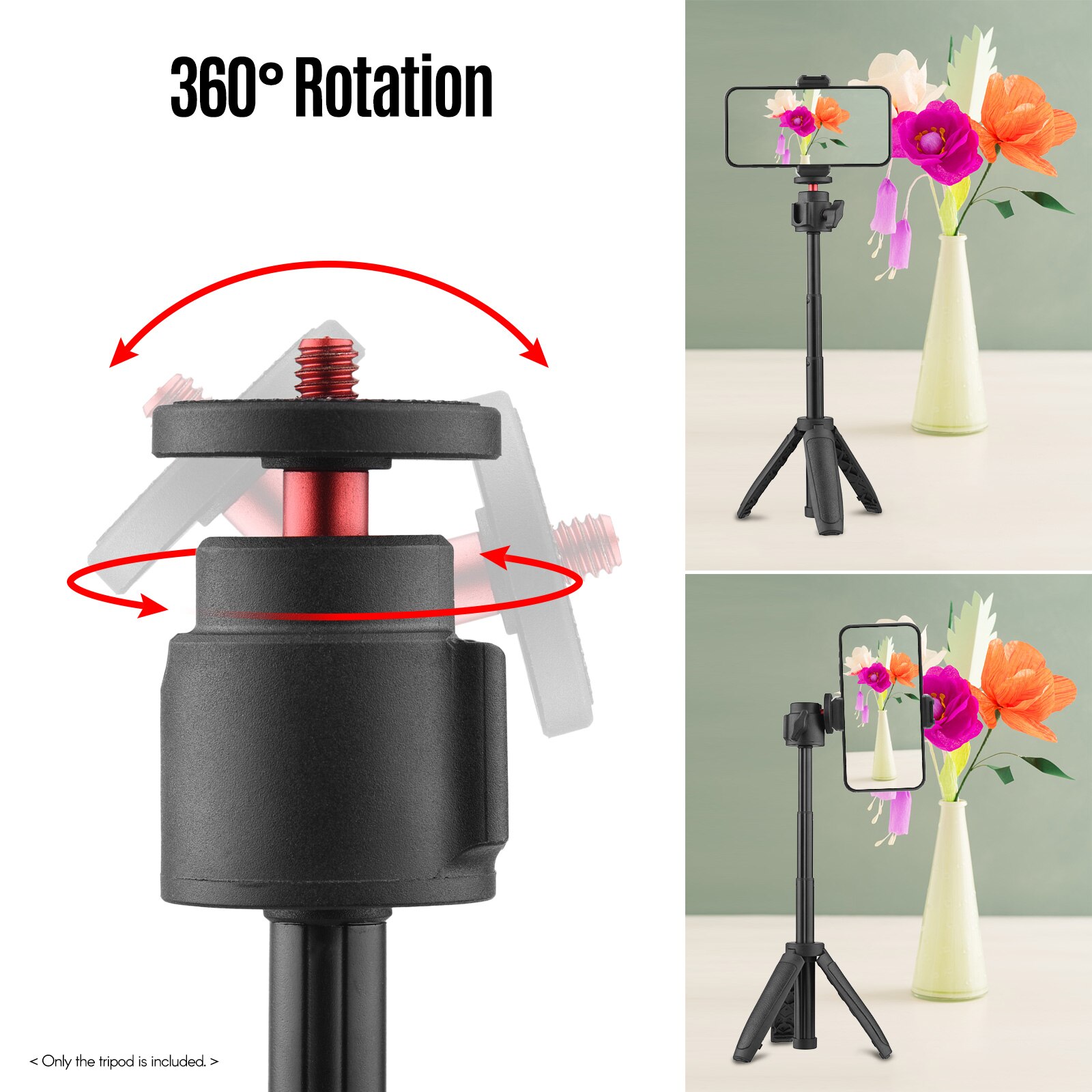Portable Mini Tripod Lightweight Extendable Tripod Stand Handle Grip with 4 Levels of Adjustable Height for Phone Camera Video