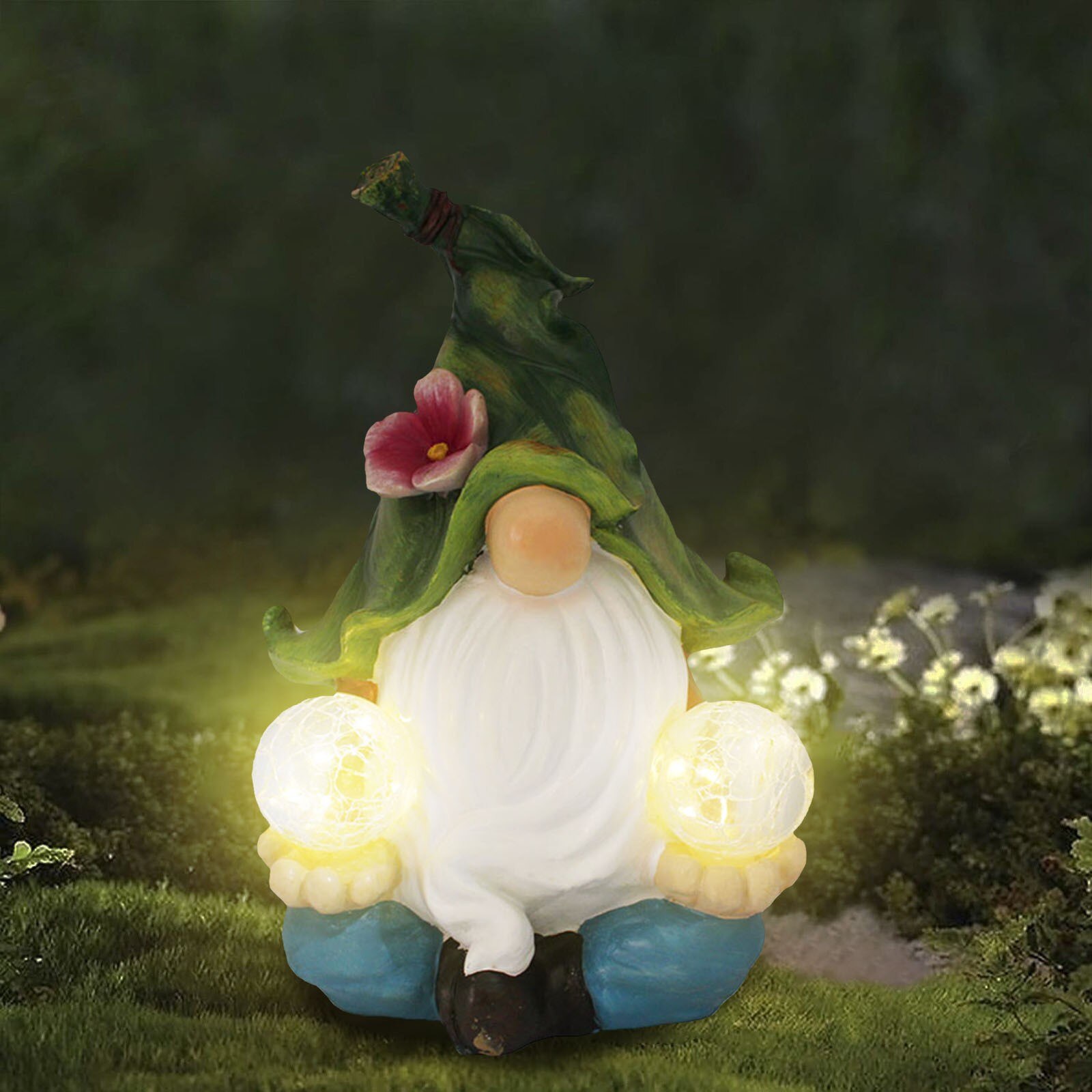 40# Dwarf Resin Ornament Garden Dwarf Statue With Solar Led Light Paques Garden Decoration Outdoor Sculptures Пасхальный Декор: G