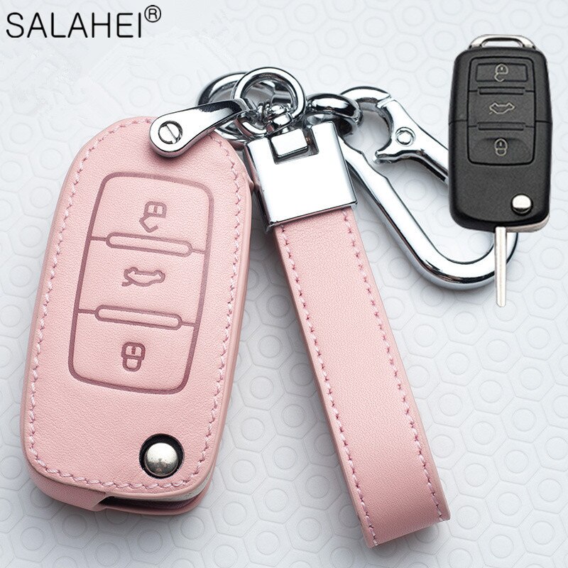 Læder bilnøgle etui fuld beskyttelse til volkswagen vw jetta golf 7 mk7 seat ibiza leon  fr2 altea aztec polo passat tiguan