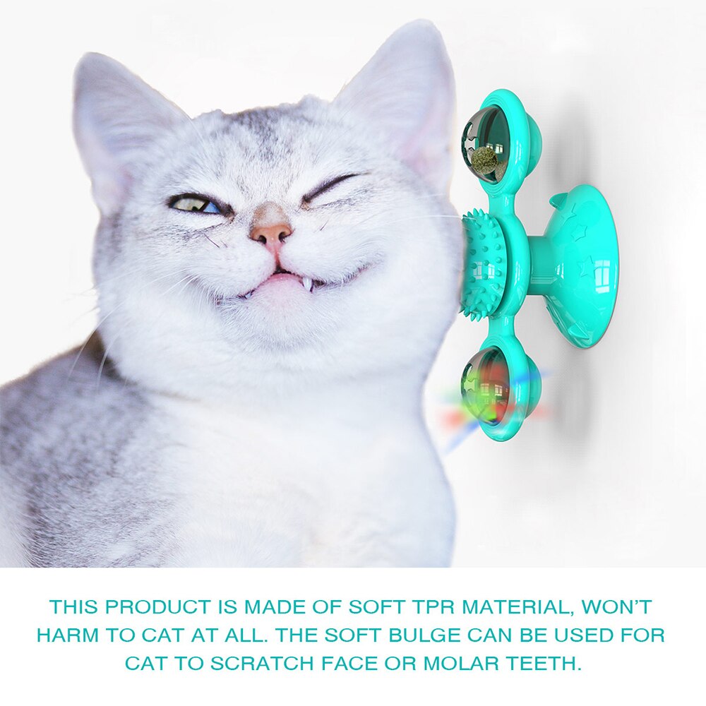 Moulin à vent pour chat, jouet de Massage rotatif amusant, boule LED d&#39;herbe à chat, nettoyage des dents, produits pour animaux de compagnie, directe