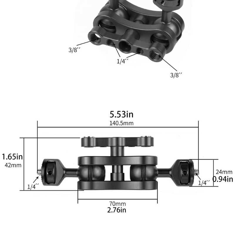 Articulating Magic Arm with Double Ballheads,Dual 1/4 Ball Head Connection Adapter 3/8 Crab Clamp Mount Monitor Bracket N0PB