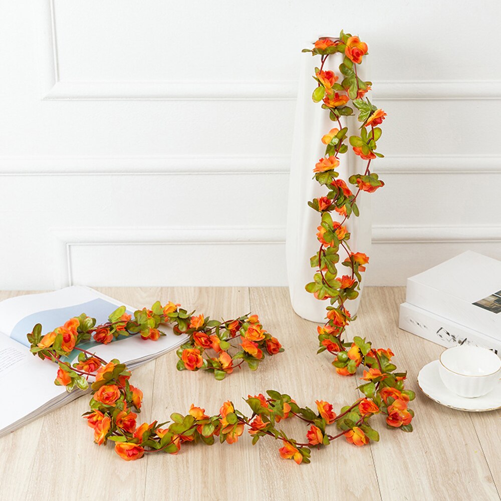 Ghirlanda Di Rose Artificiali In Seta 2,5 M - Foglie Di Edera - Decorazione Matrimonio Casa - Rosso