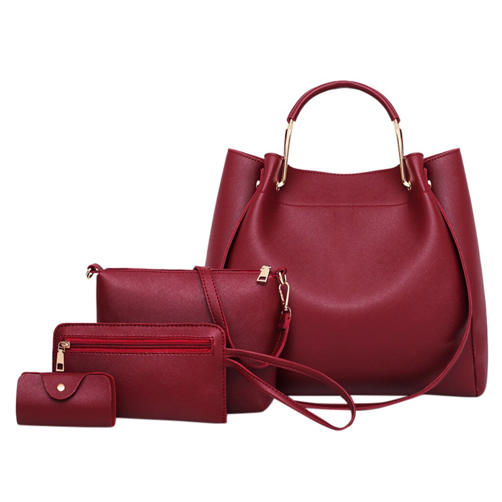 sac clair femmes tendance quatre pièces couleur unie en cuir sac à bandoulière sac à main femme sac femmes sacs à main # T2: Red