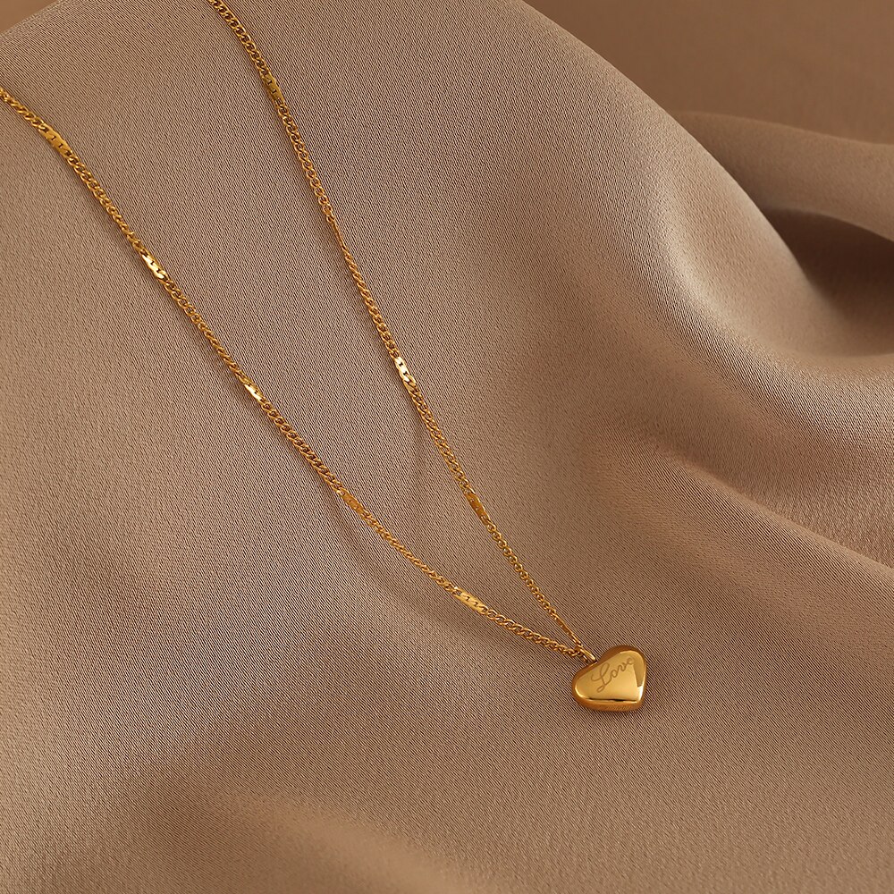 Høj kvalitet 316l rustfrit stål guld farve kærlighed hjerte halskæder til kvinder chokers trend festival fest smykker