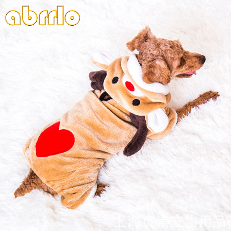 Abrrlo jul rensdyr hundetøj varm fleece hunde jumpsuit frakke tøj til små hunde petschihuahua xmas dress up xs-xl