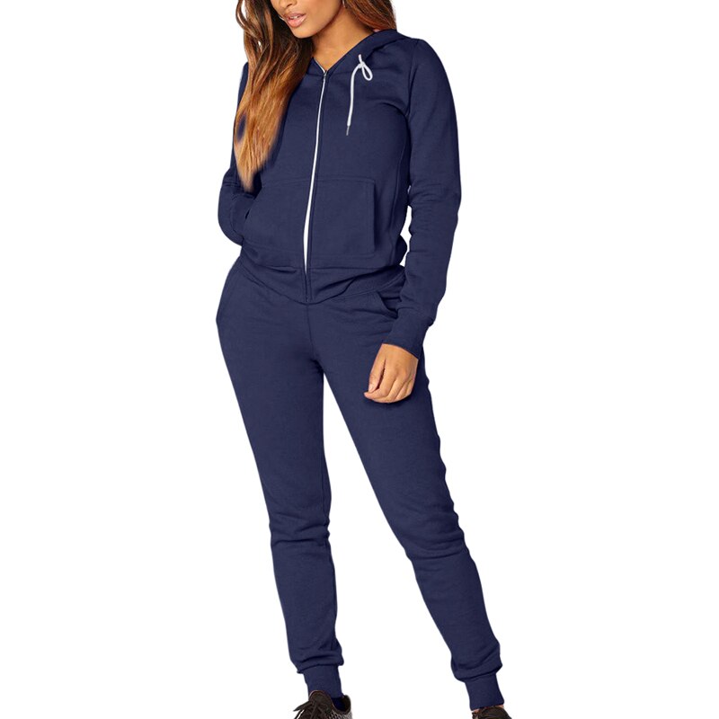 Vrouwen Atletische Trainingspak Lente Warm Running Set Rits Jogging Sportkleding Voor Vrouwelijke Hooded Sweat Pak Ongedwongen Losse: Set-navy / S