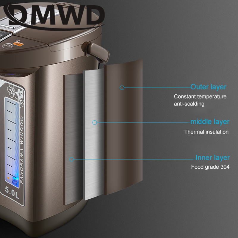DMWD 5L Thermal Insulation Electric Kettle Stainless Steel Teapot Constant Temperature Heating Water Boiler Heater Bottle