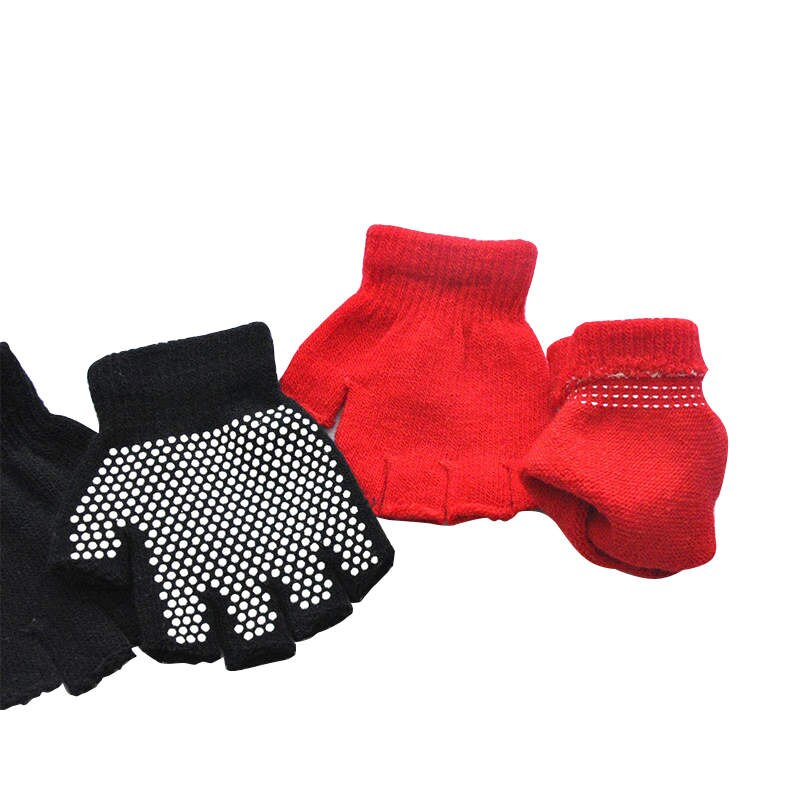 Warmom crianças quentes inverno ao ar livre esportes handguards antiderrapante pequenas partículas meio dedo luvas de malha