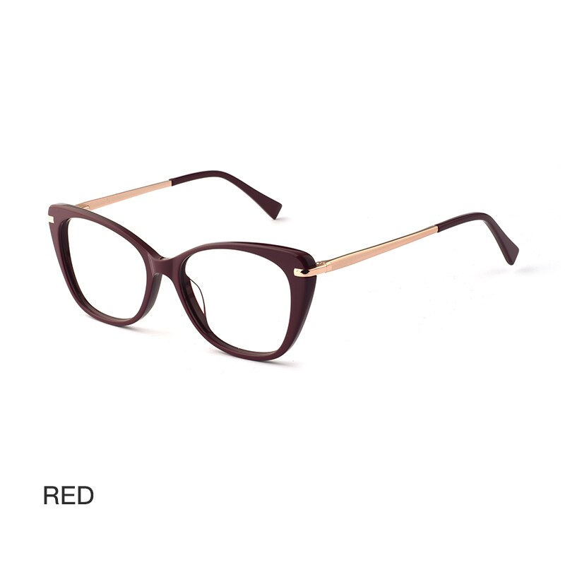 Montura de gafas para mujer, lentes de ojo de gato de , montura de gafas ópticas, gafas graduadas: Rojo