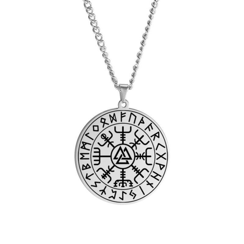 Dawapara nordisch Wikinger Symbol von Nordischen Kompass in Rune Kreis Vegvisir Anhänger Halskette Edelstahl Schmuck Amulett Halsketten: JGDBASS2021010508-S