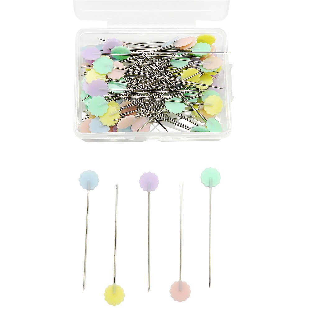 Alfileres de cabeza plana de plástico, agujas de coser de colores variados, DIY, 100 Uds.: 01
